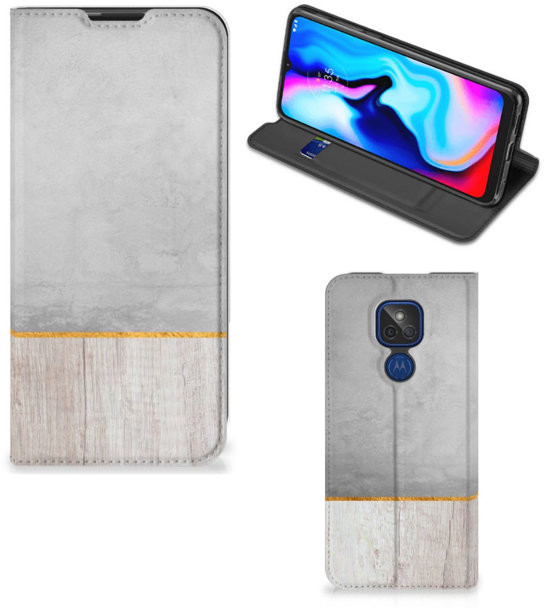 Motorola Moto G9 Play Book Wallet Case Wood Concrete