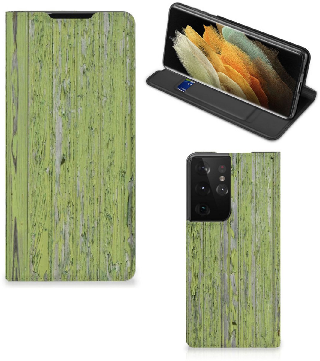 Samsung Galaxy S21 Ultra Book Wallet Case Green Wood