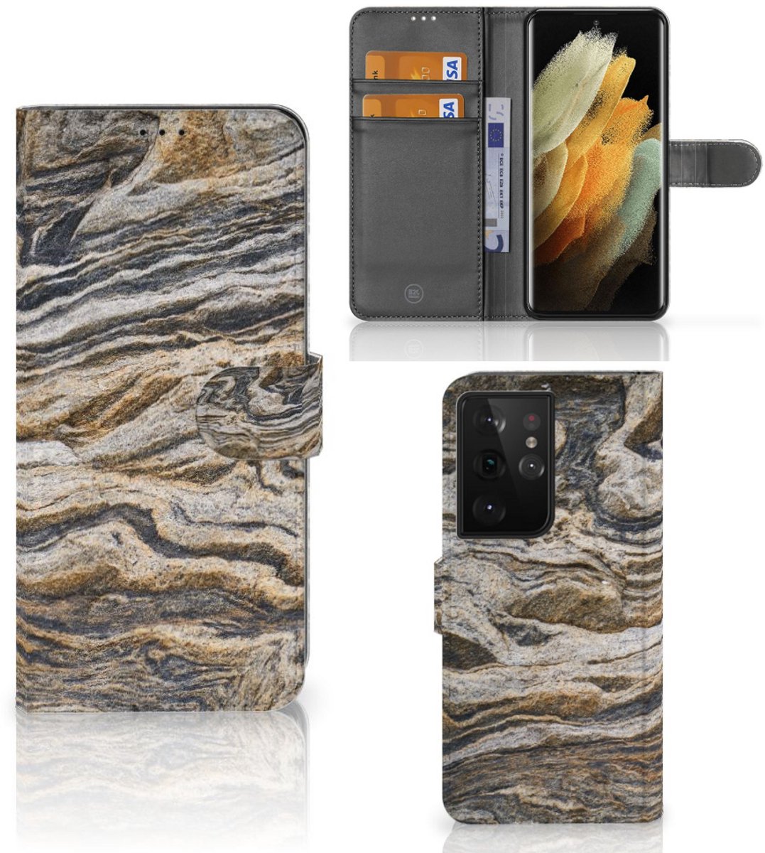 Boekhoesje voor Samsung Galaxy S21 Ultra Bookcase Steen