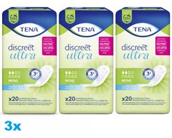 TENA Discreet Ultra Mini Incontinentie Pads · 3 x 20 Stuks · Ultra Dun · Voor Licht Urineverlies