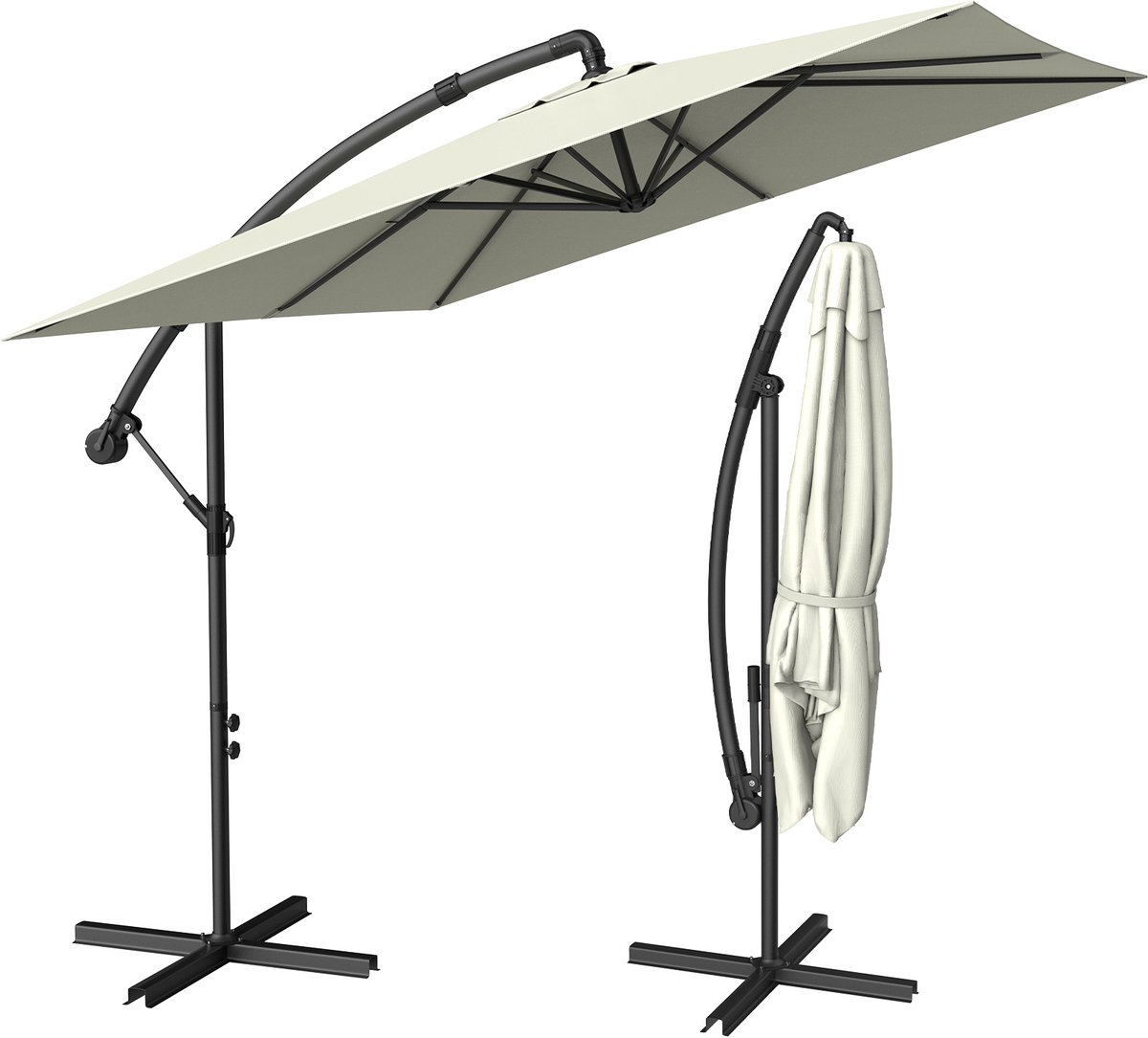 Soontrans - Zweefparasol Kantelbaar - 2.5m Parasol - Tuinparasol met voet - Balkonparasols Aluminium Frame - Strandparasols Polyester - Vierkant Zweefparasol -Voor Tuin Terras Balkon - Beige