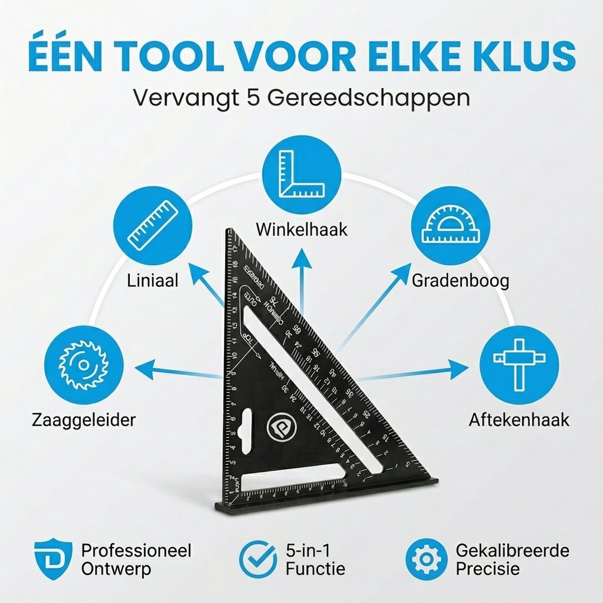 DEWEPRO Timmermanshoek 700 mm met vierzijdige verdeling en scheurgaten - geel gepoedercoat - platte metalen hoek
