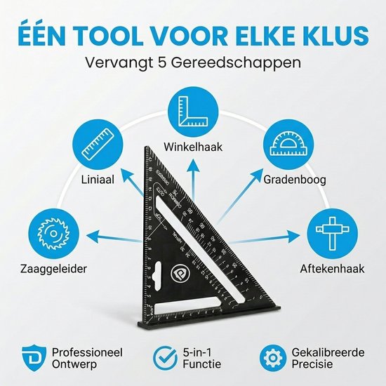 Meetwinkelhaak,9-Delig Timmermans Meetlat en Gereedschap
