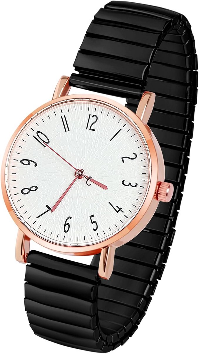 Dameshorloge Analoog Quartz met Elastische Metalen Band - Groot Cijfer, Duidelijk Afleesbaar