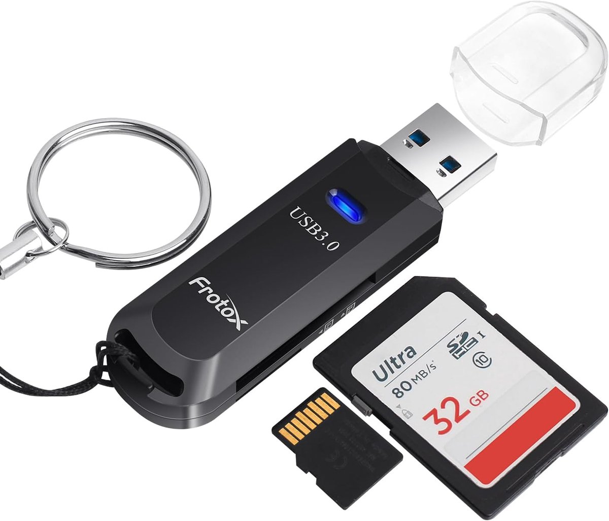 2-in-1 USB 3.0 Kaartlezer voor SD en Micro SD Kaarten met Sleutelhanger