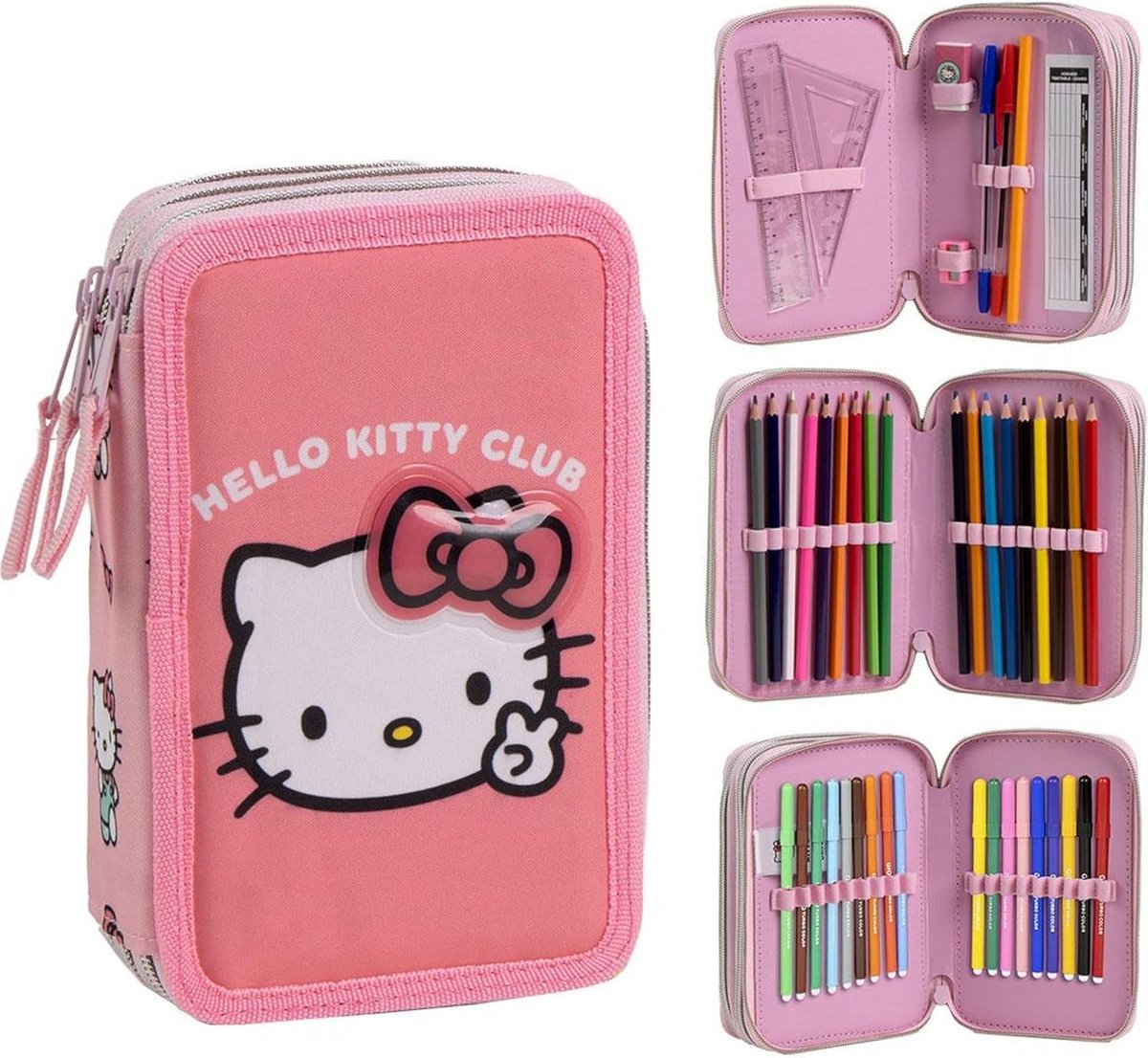 Driemaal Etui voor Kinderen met Viltstiften, Potloden en Balpennen – Sanrio Design 12.5x6.5x19.5 cm