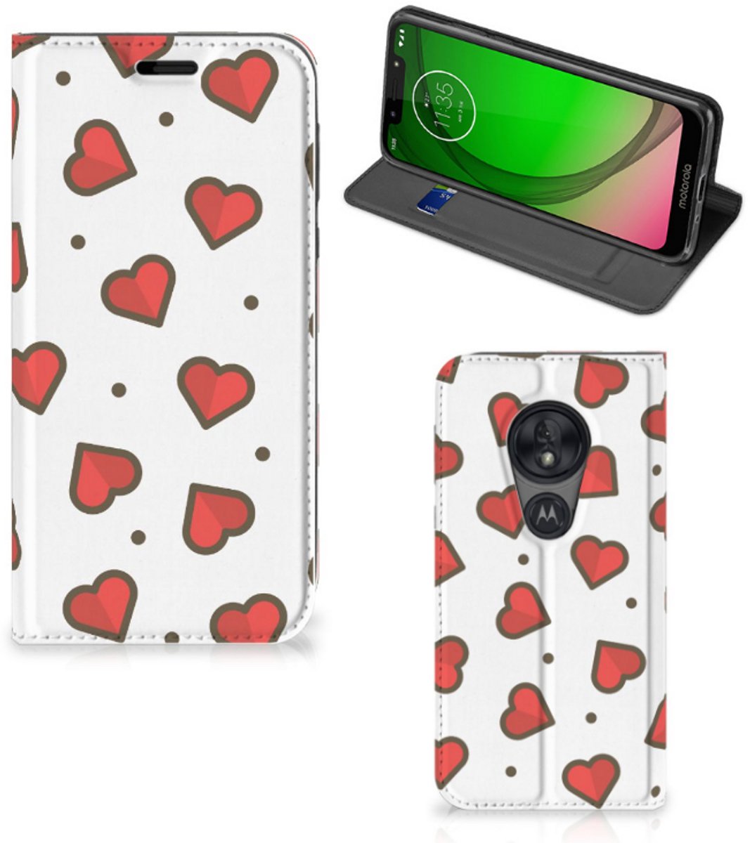 Motorola Moto G7 Play Hoesje met Magneet Hearts