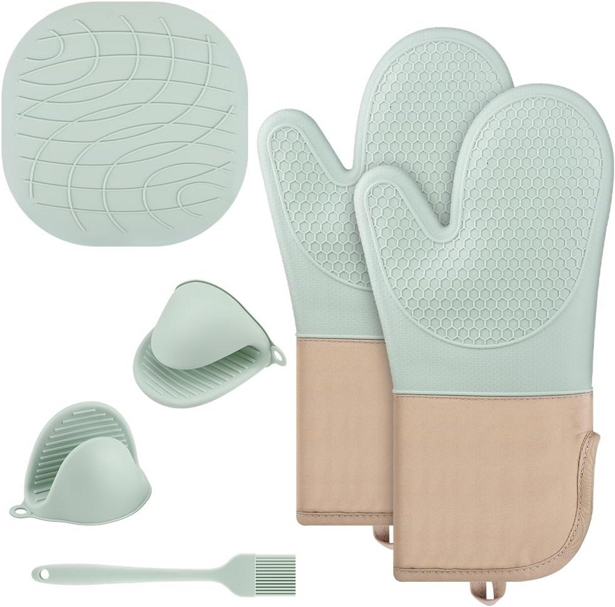 Set van 6 hittebestendige antislip ovenwanten