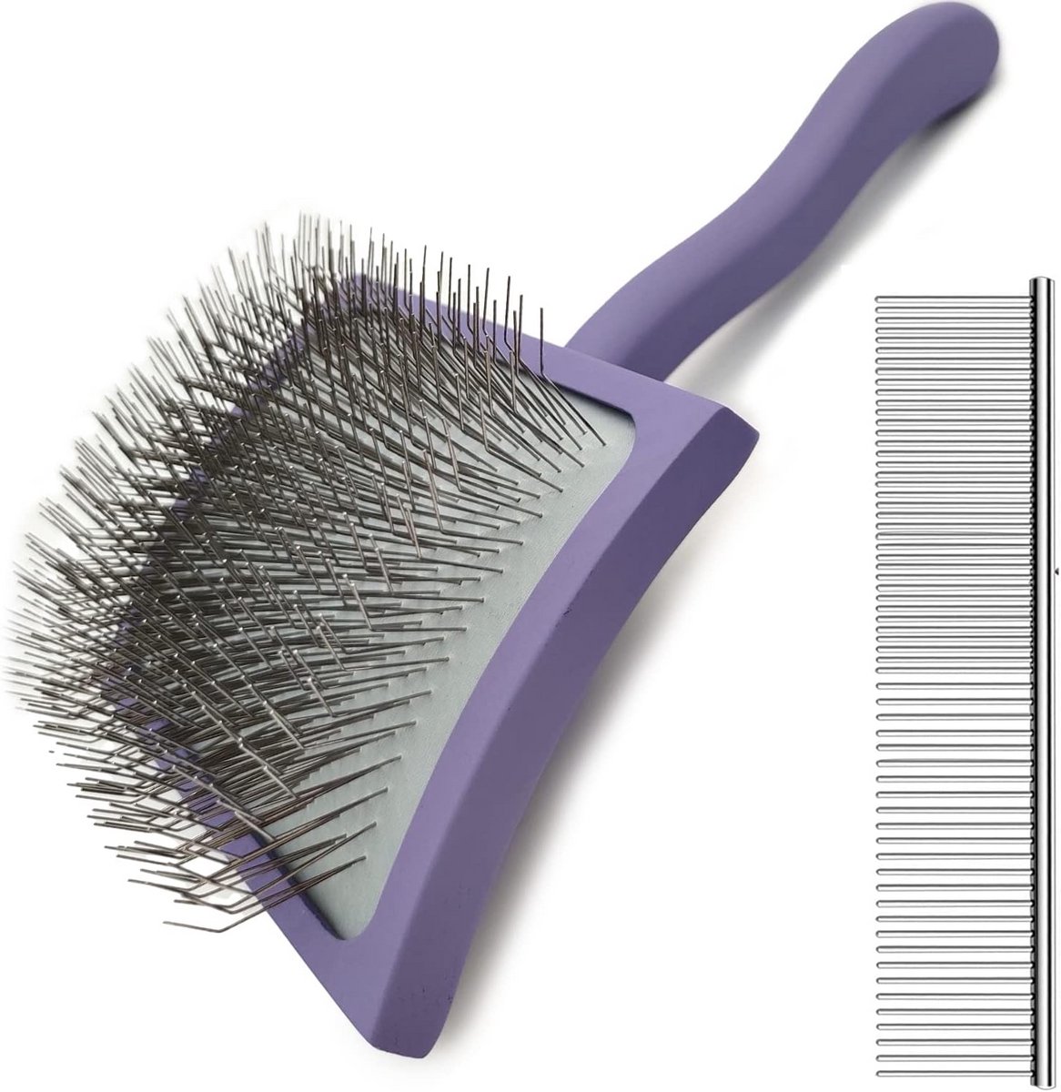 Deze stevige borstel met ergonomisch houten handvat voor honden en katten met lange haren