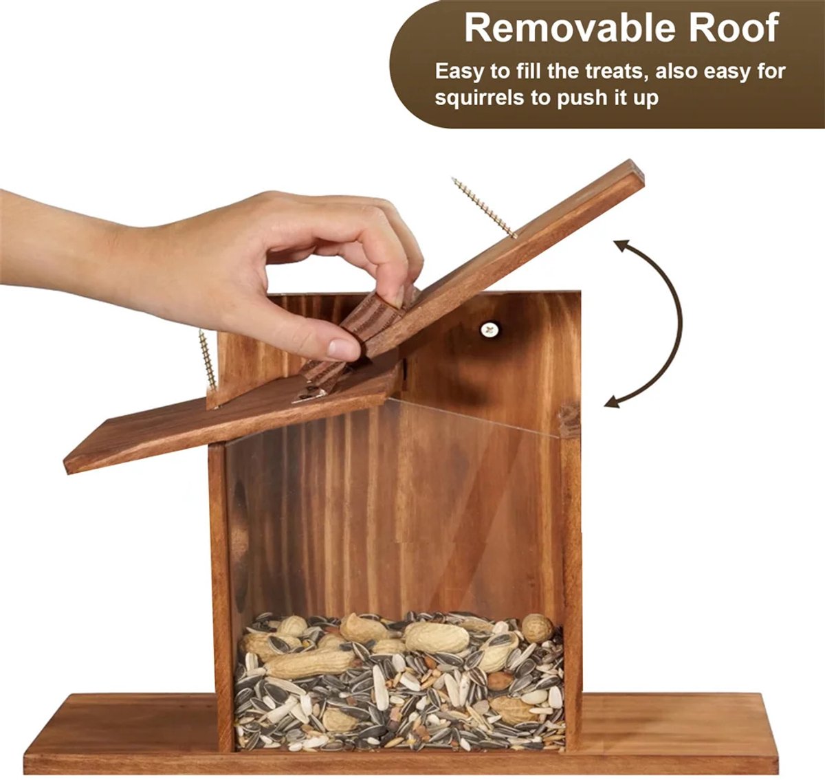 LeeuwenChoice® Eekhoorn Voeder Huisje - Vogelhuisje - Te Monteren Aan Boom of Muur - Houten Huisje Voor Op Picknicktafel - 32,5x 12,7x23cm
