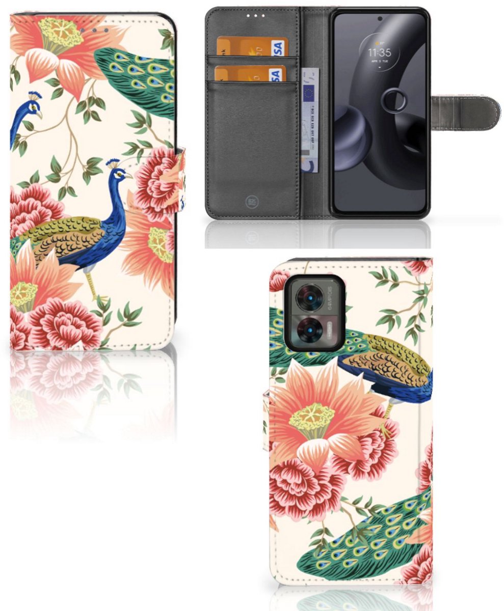 Telefoonhoesje met Pasjes voor Motorola Edge 30 Neo Pink Peacock