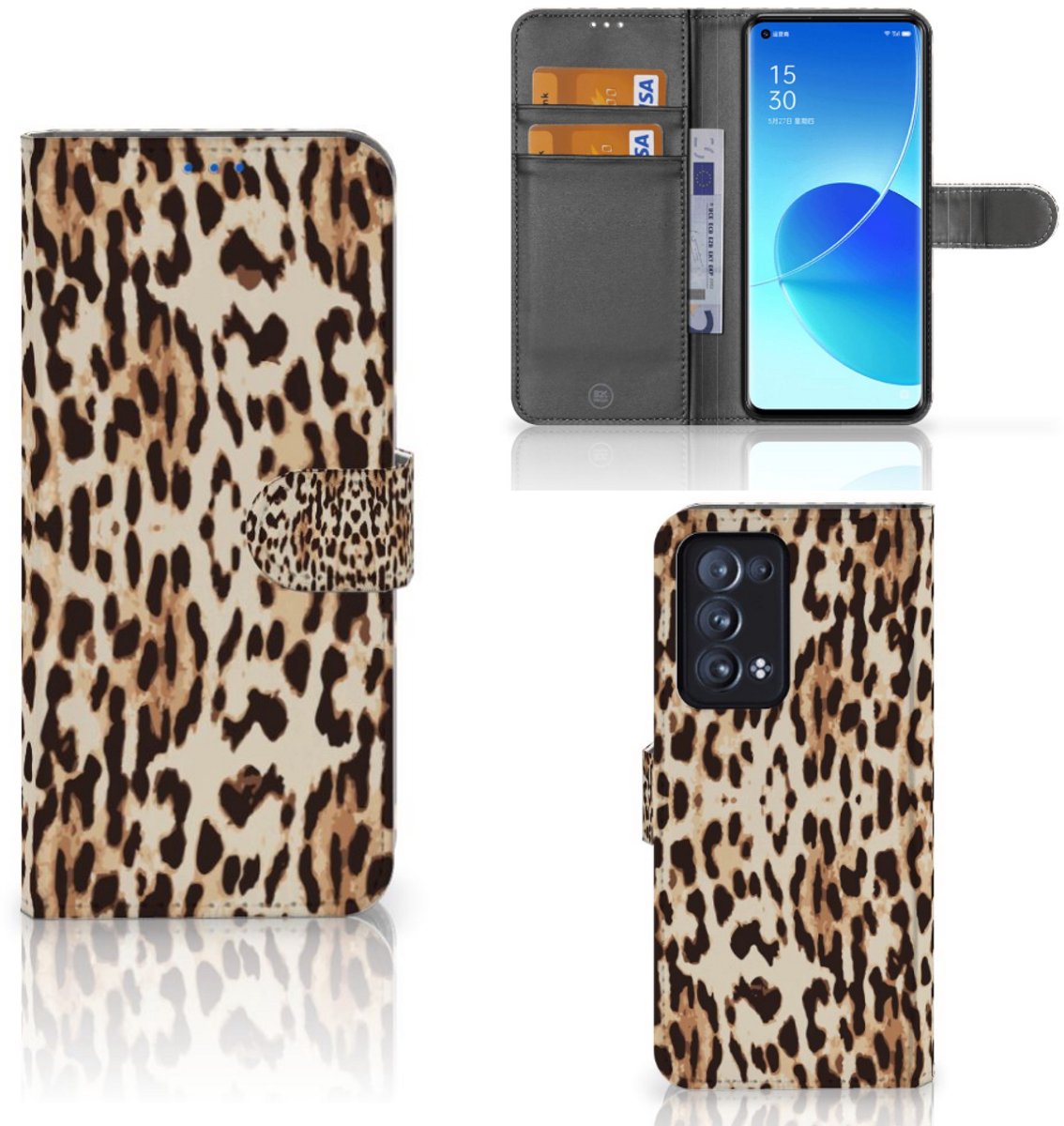 OPPO Reno 6 Pro Plus 5G Telefoonhoesje met Pasjes Leopard