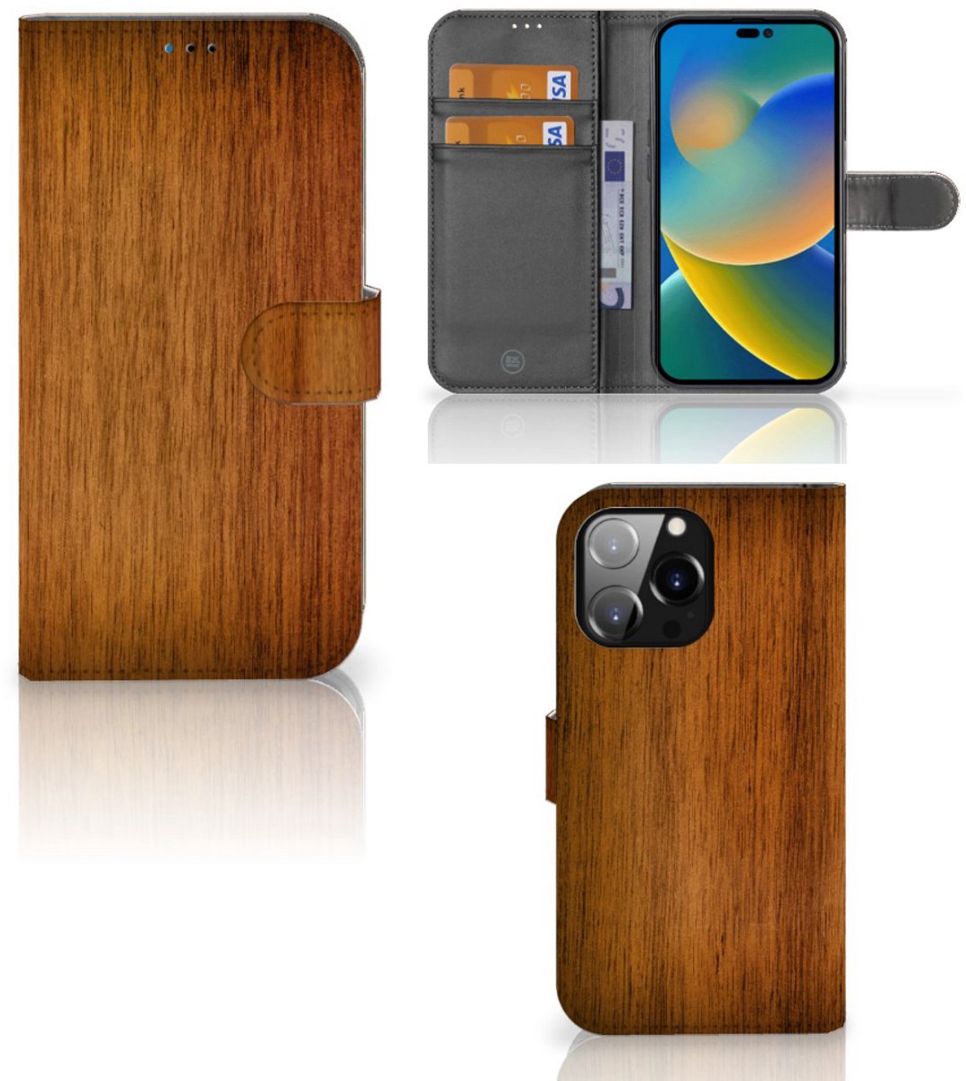 iPhone 14 Pro Max Book Style Case Donker Hout