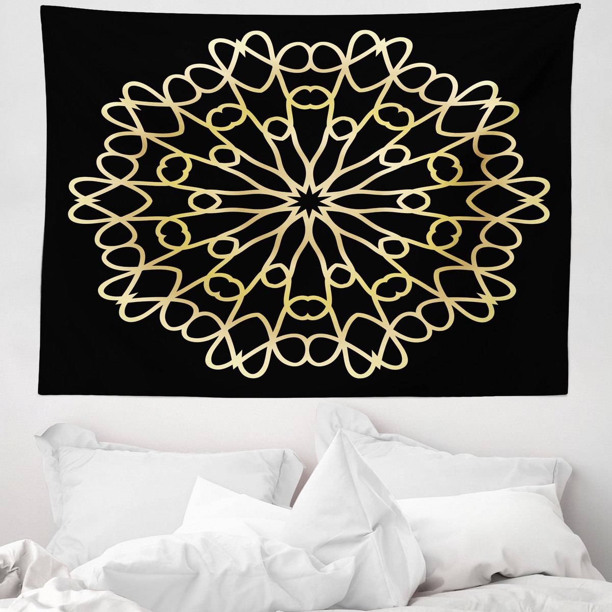 ABAKUHAUS Mandala Wandtapijt en Sprei, Abstract Modern Concept, 150 x 110 cm, Mosterdzwart Zwarte mosterd