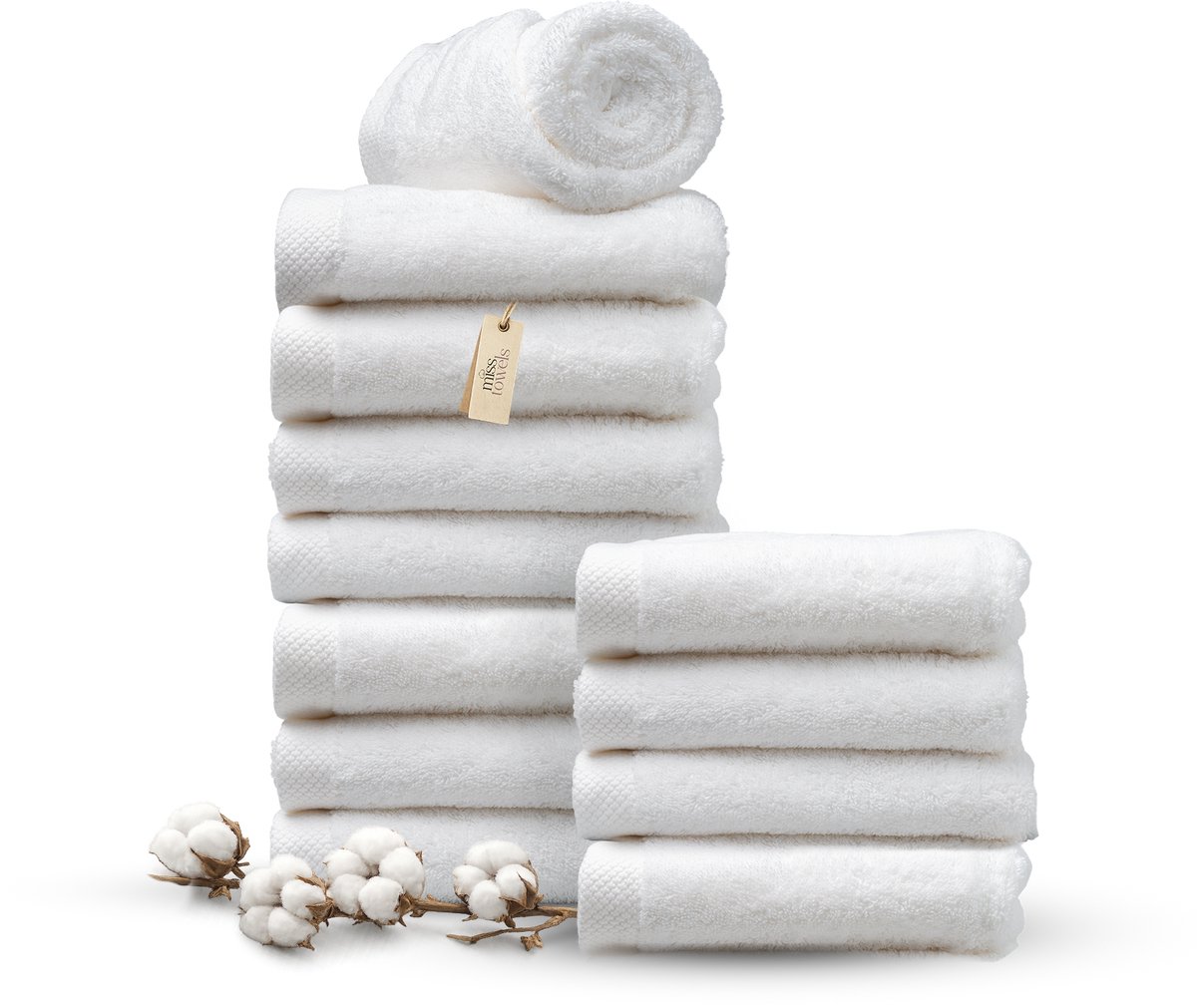 Miss Towels 50x100 Handdoeken Set 12 st.- 5 sterren Hotelkwaliteit - Badtextiel - Luxe Badhanddoeken - Zachte Badlakens - Wit - Made in Portugal
