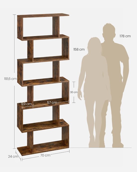 Bobbel Home - Boekenkast - Kubus kast - Woonkamerkast - Opbergkast - 6 Compartimenten - Vakkenkast - 70 x 24 x 190,5 cm - Bruin van Bobbel Home — afbeelding 2