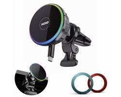 Telefoonhouders auto - 15W Draadloos Opladen - USB-C verlengkabel + 2 Magneet Platen - 360° Rotatie - GSM Houder auto - Magnetisch