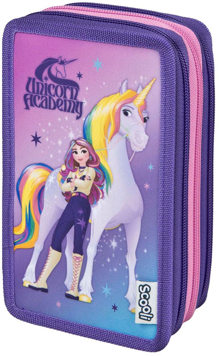 Undercover etui Unicorn Academy paars - 3 vakken gevuld schoolset.