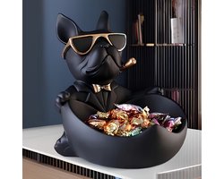 Grande statue de bouledogue français noir – Porte-clés, présentoir à lunettes et décoration pour la maison et le bureau
