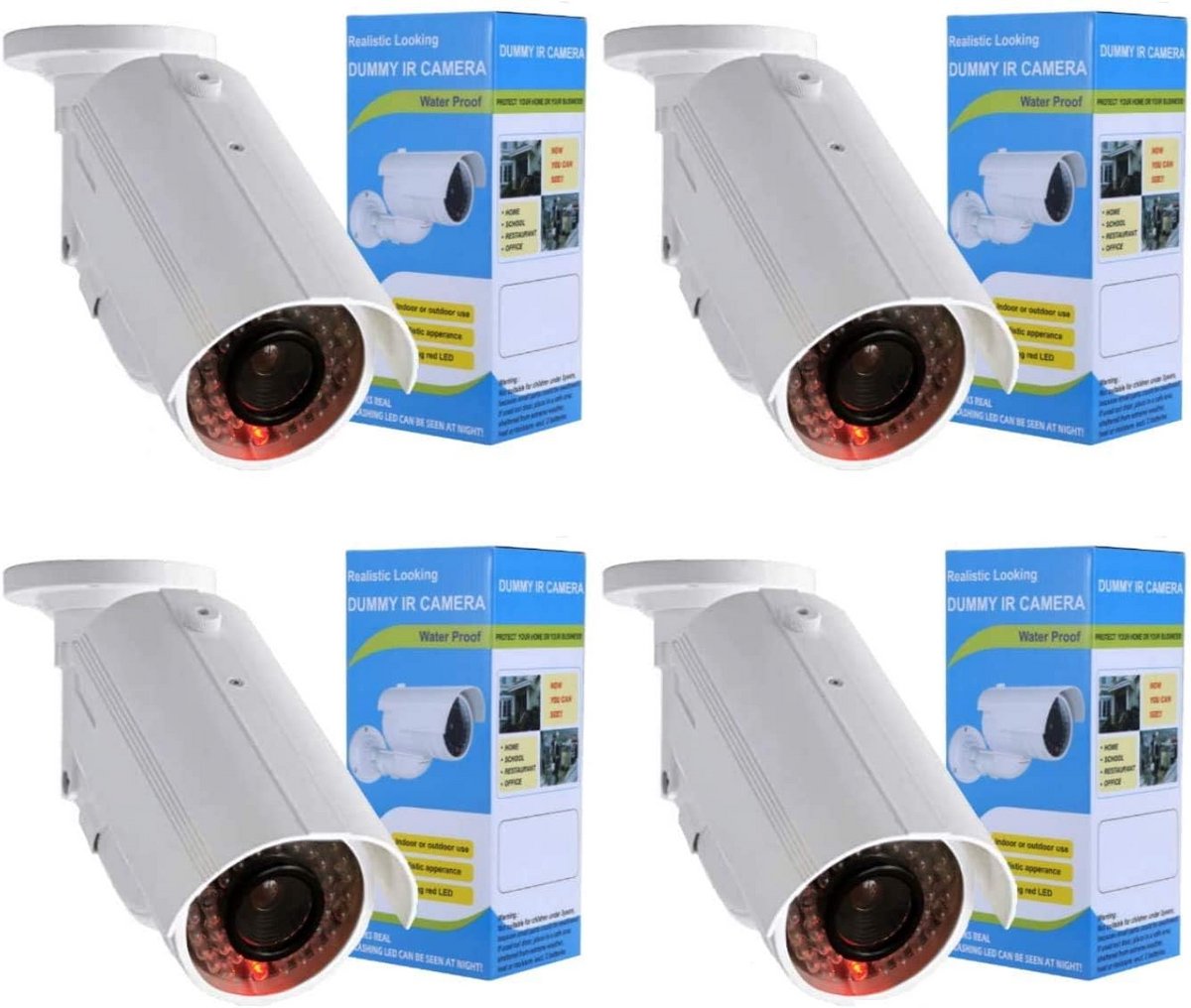 4x Nep Beveiligingscamera met Knipperende LED en Lens voor Binnen en Buiten