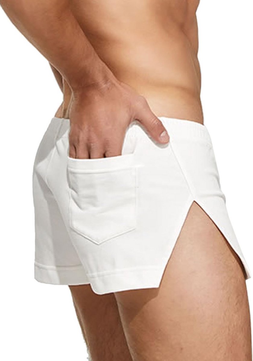 Heren 3 Inch Korte Lounge Short met Split voor Sporten en Slapen
