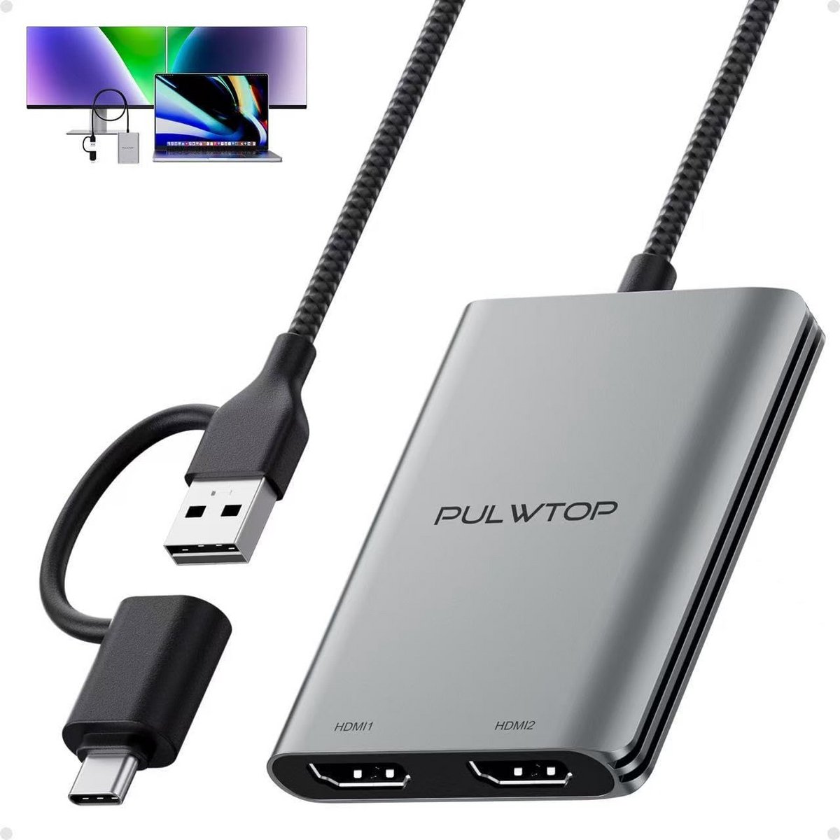 Dual Monitor USB-C naar HDMI Adapter 4K@60Hz - Geschikt voor M1/M2/M3/M4 & Windows Laptops