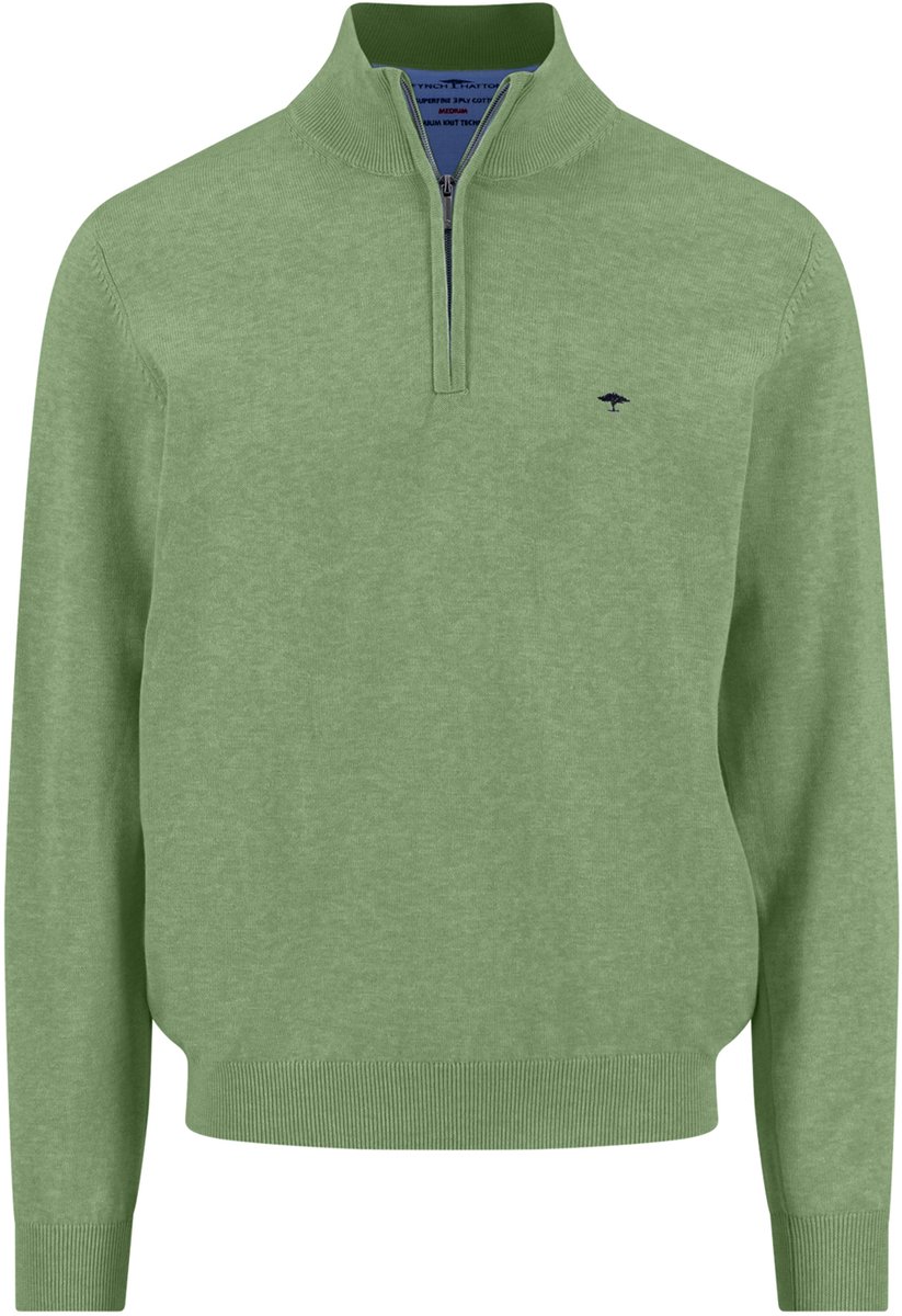 Fynch Hatton - Half zip trui - Heren - L - Olijf - Katoen - 1613-215