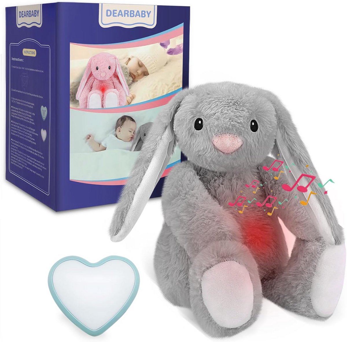 Zacht Pluche Knuffelkonijn met Hartslaggeluid en Nachtlampje voor Baby