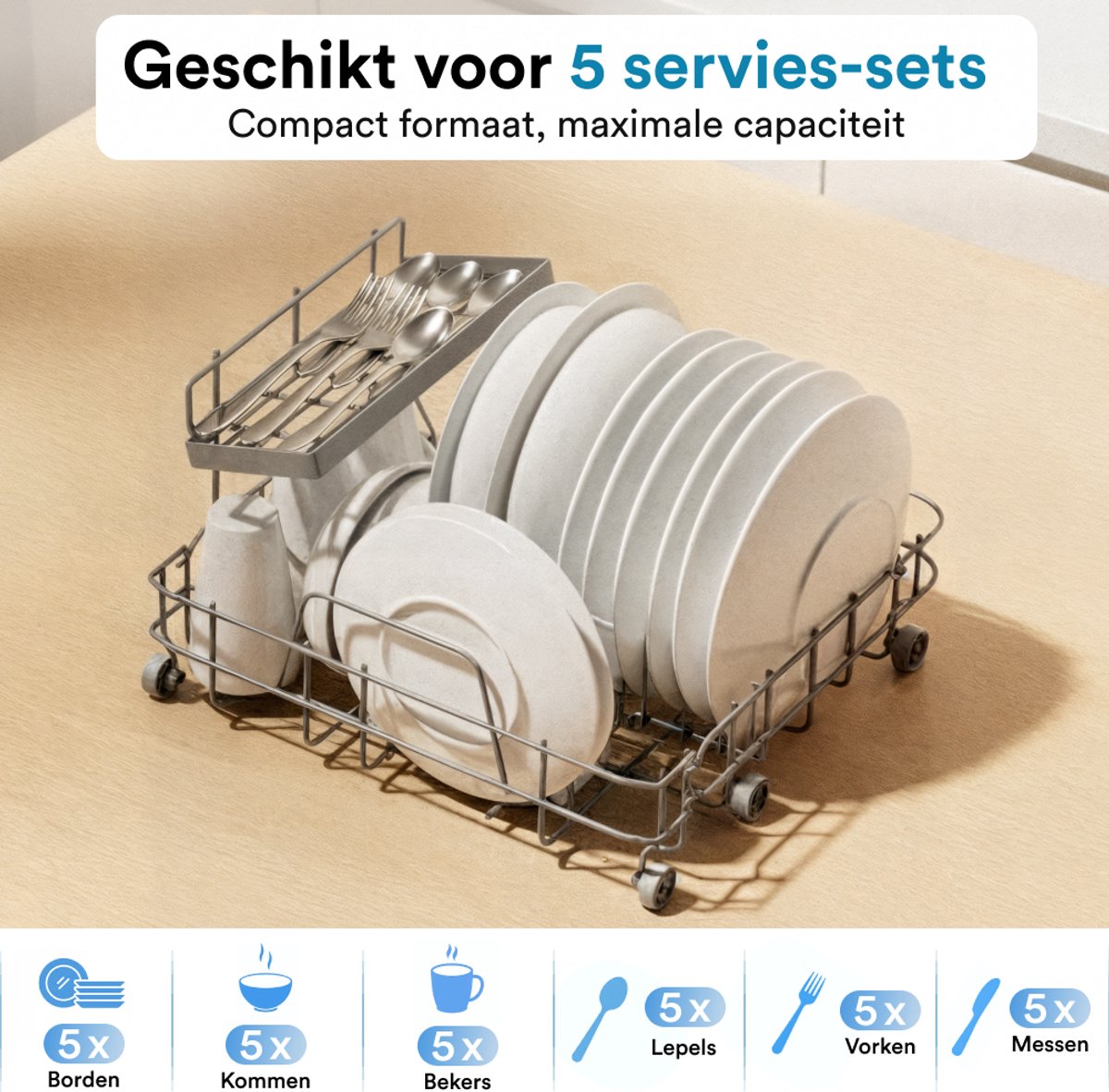 Joula Mini Vaatwasser met Waterreservoir - 8 Wasprogramma's - 5 Couverts - Kleine Smalle Vrijstaande Afwasmachine - Camping - Zwart — afbeelding 7