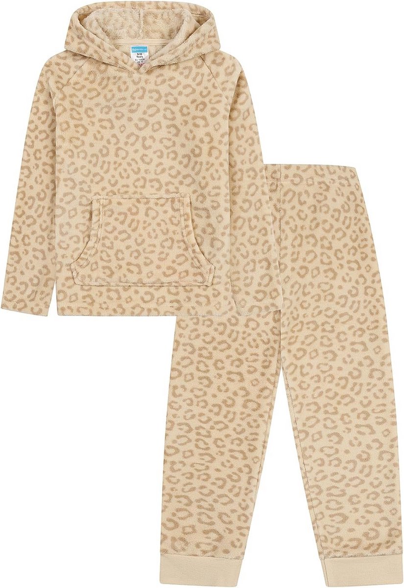 Dames Pyjama Set Fleece Luipaardprint Lange Mouwen en Lange Broek