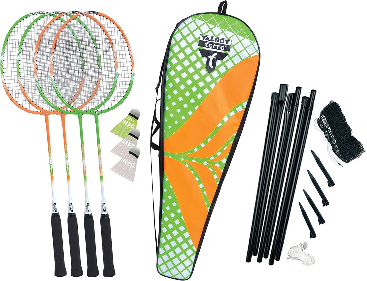 Complete Badmintonset voor 4 Personen: Rackets, Net en Shuttles Inclusief Tas