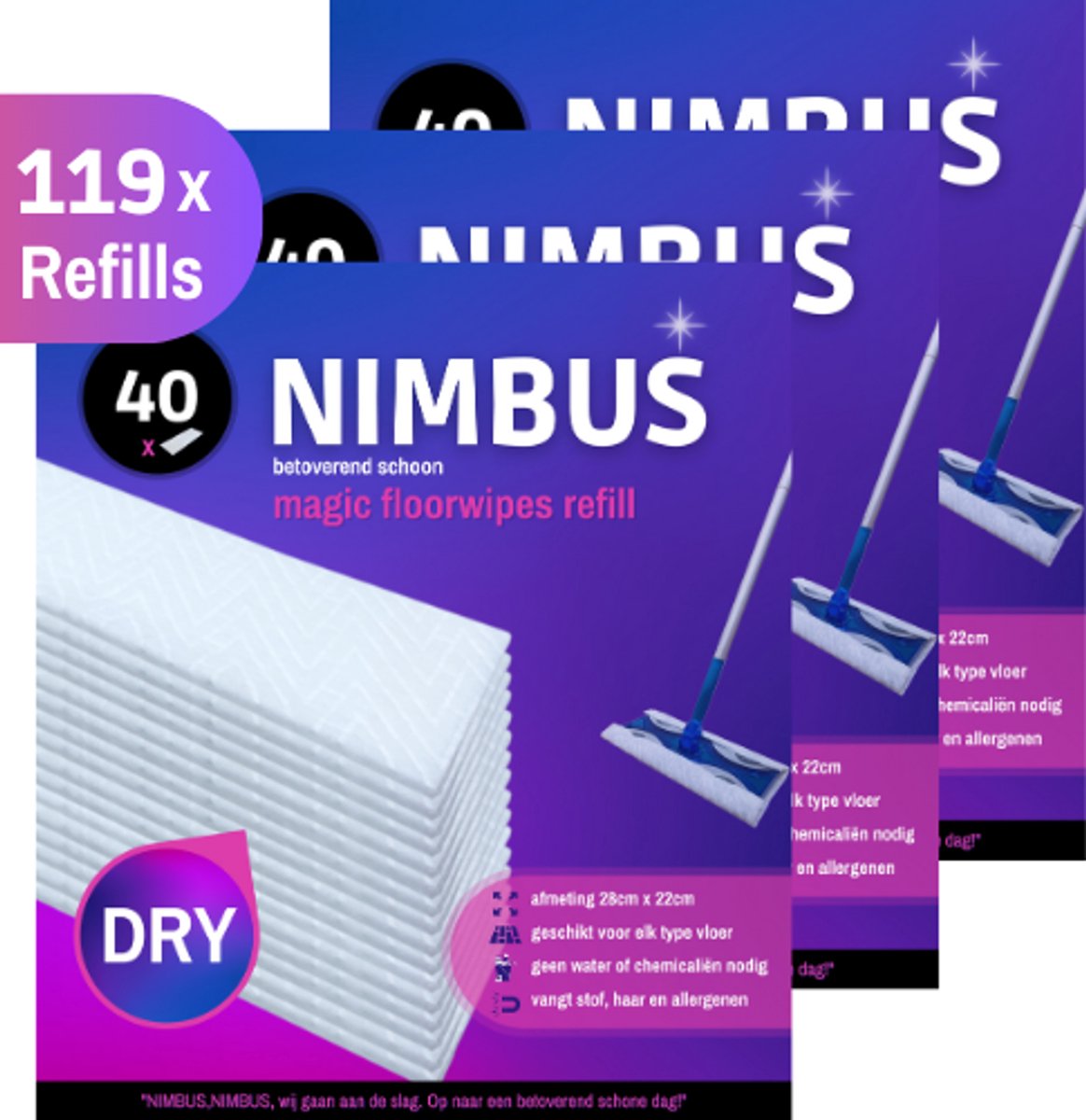 NIMBUS Magic Floorwipes Refill (119x) - Droge Vloerdoekjes (Niet XXL) - Geschikt voor Swiffer Vloerwisser