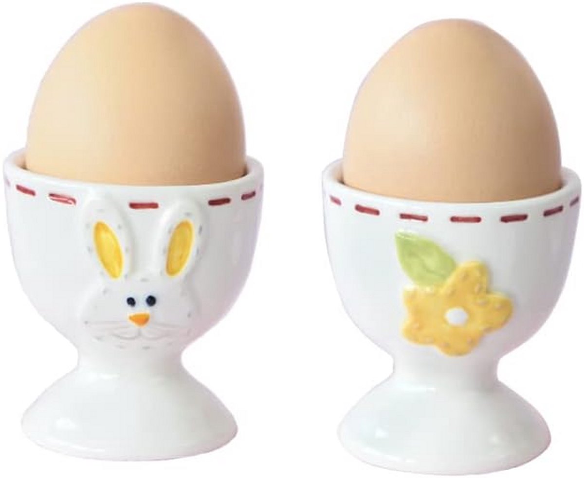 Set van 2 Keramische Eierhouders | Eierdopjes voor Zacht of Hard Gekookt Ei | Feestelijk Tafeldecoratie