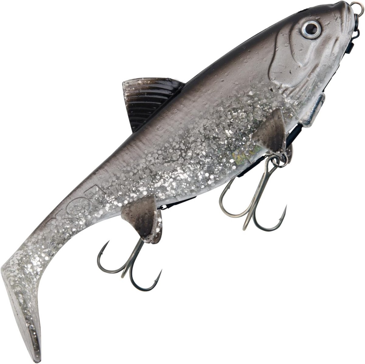 Grote Kunstvis Rubber/Shad voor Roofvissen - 18cm, 65g - UV Zilver Bait Fish