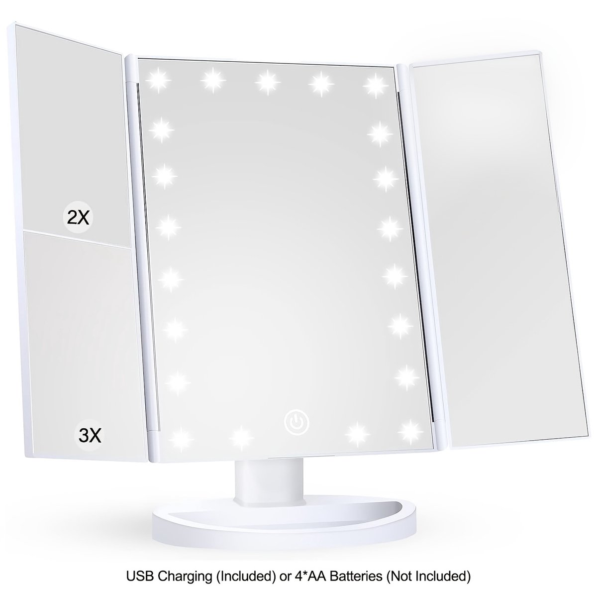 LED Make-up Spiegel – 21 LEDs – 1X/2X/3X Vergroting – Oplaadbaar & Draaibaar
