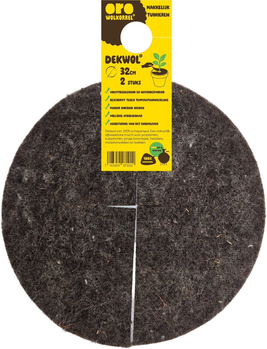 Dekwol | 32 cm diameter- 2 stuks- 100% schapenwol - minder onkruid wieden - waterbesparend - vochtregulerend - beschermt tegen temperatuurwisselingen - antislak - mulchschijf