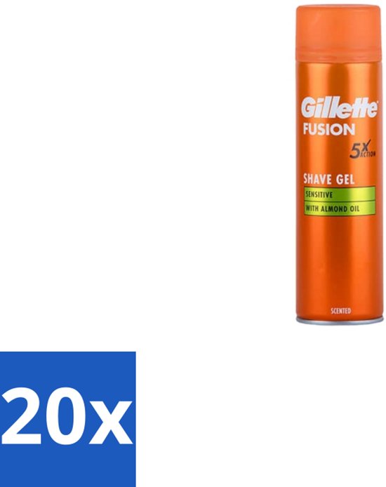 20 x Gillette Fusion 5 Scheergel - Ultra Sensitive - 200 ml - Scheergel - Gevoelige Huid - Scheercomfort - Scheerirritatie - Hydraterende Scheergel