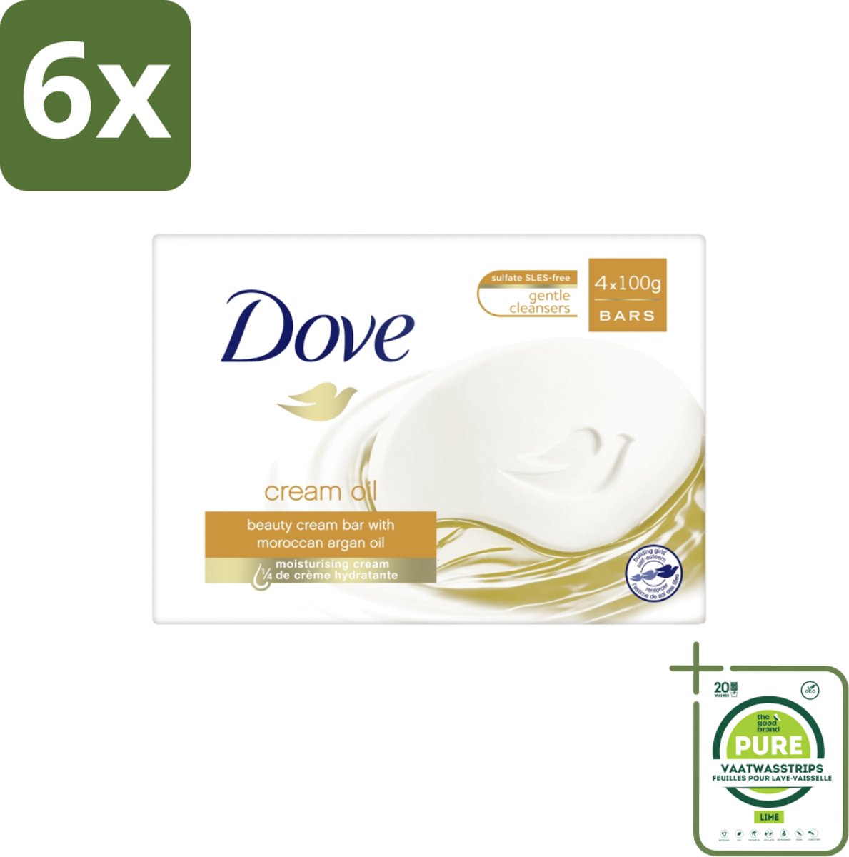 Dove – Zeep – Cream Oil Soap Bar – 4 x 100 g - Voordeelverpakking - 6 stuks - Zeep - Huid verzorging