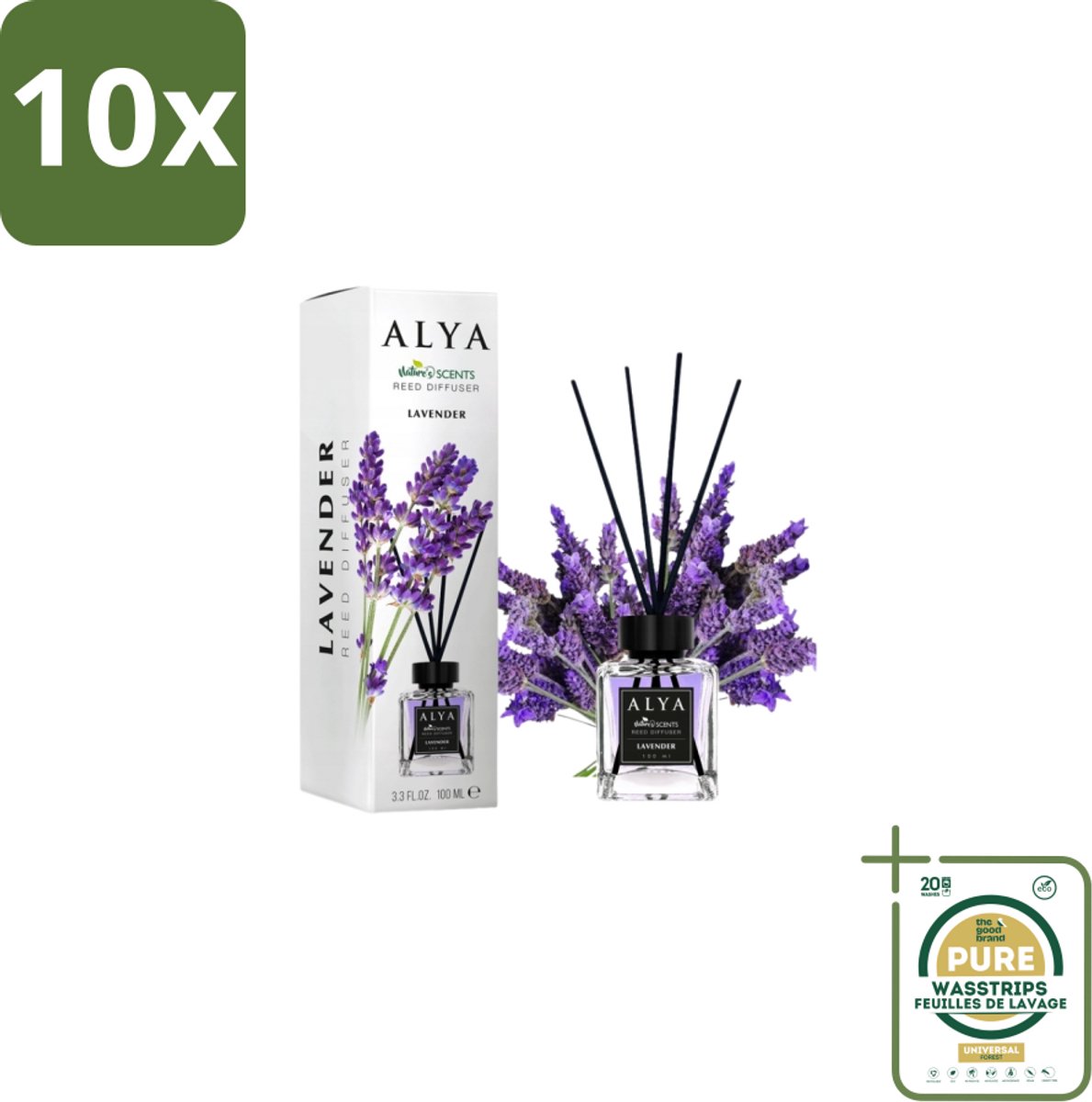 10 x Alya – Reed Diffuser – Lavender – Interieurparfum - Grootverpakking - Lavendel Geurstokjes - Geurstokjes - Rustgevende Geur - Ontspanning - Geur In Huis