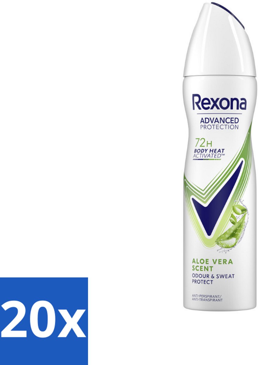 20 x Rexona - Deodorant - Spray - Aloe Vera Scent - 150ml - Deodorant Spray - Aloë Vera Geur - Zweetbestendig - Droogte - Fris