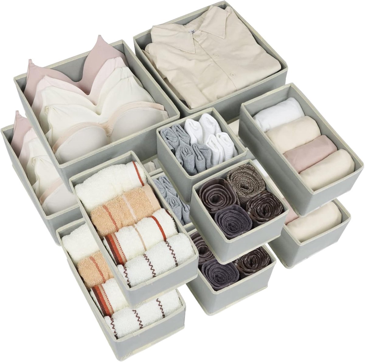 Ultiluxe® Opvouwbare kleding organizer - 12-delig - Kledingverdeler - 12 opbergers - Opbergsysteem voor kleding, sokken en ondergoed - Kastlade verdeler - Ruimtebesparend - Grijs