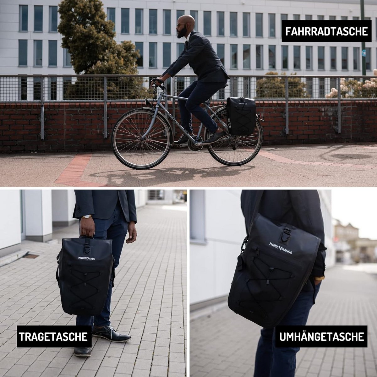 2-in-1 Waterdichte Fietstassen Fietsbagage met Laptopvak - 27 Liter Fietsmand Bagagedrager