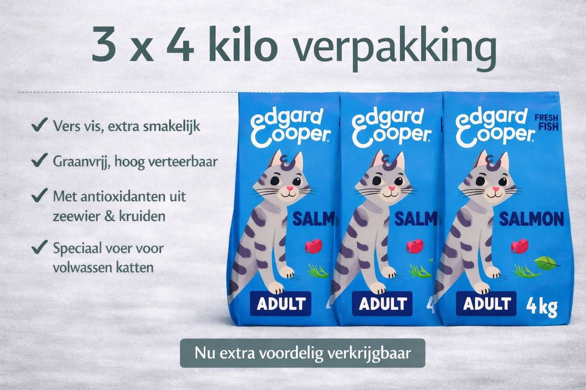 Edgard & Cooper Edgard&Cooper kat adult brok zalm - 3x 4kg Voordeelverpakking
