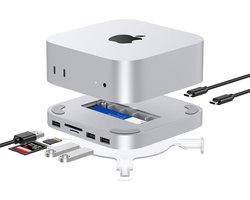 Aluminium Hub en Standaard voor Mac Mini (M4/M4 Pro) met M.2 NVMe SSD Slot en USB 3.2/SD Lezers