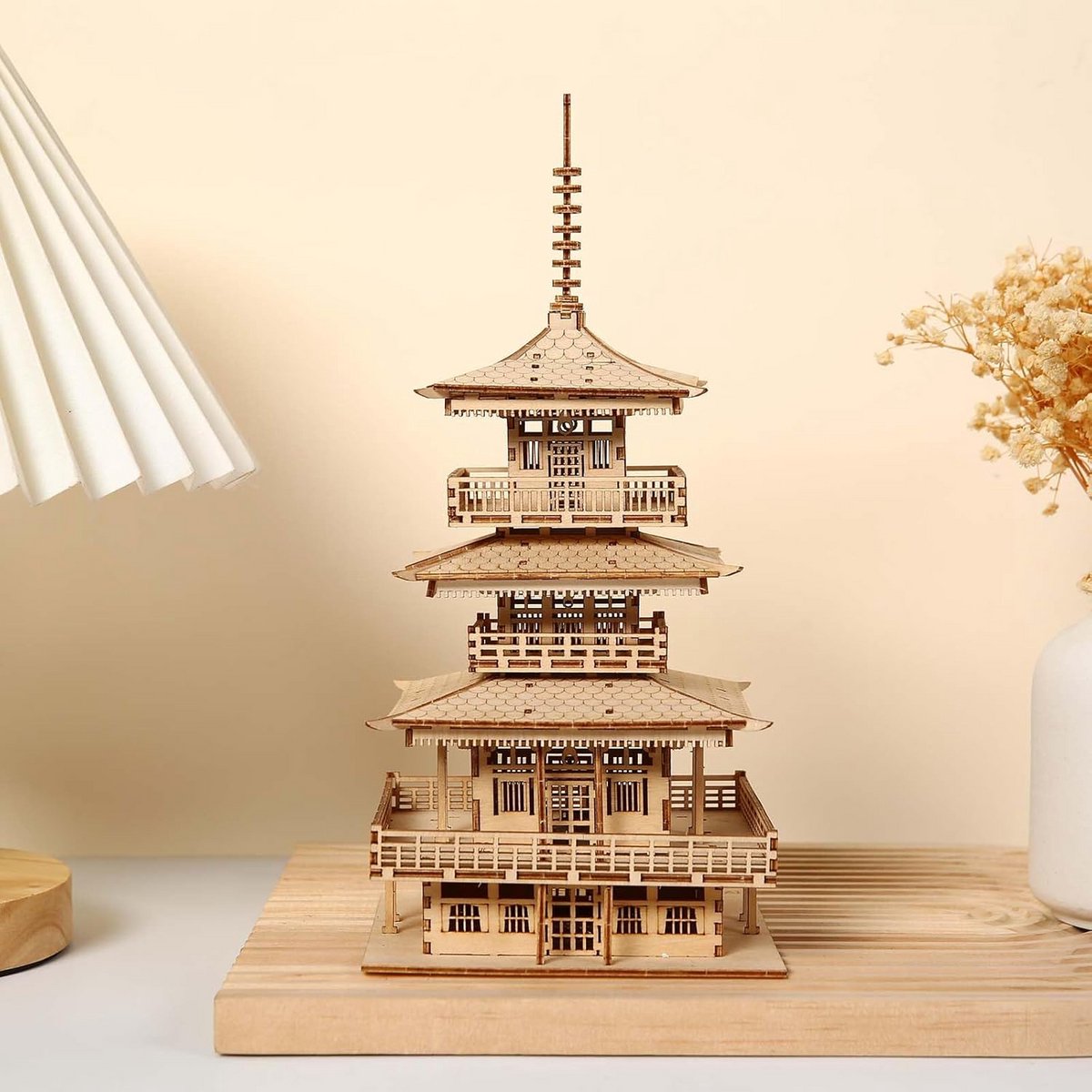 3D Houten Puzzel Modelbouwset Pagode met Vier Verdiepingen voor Volwassenen