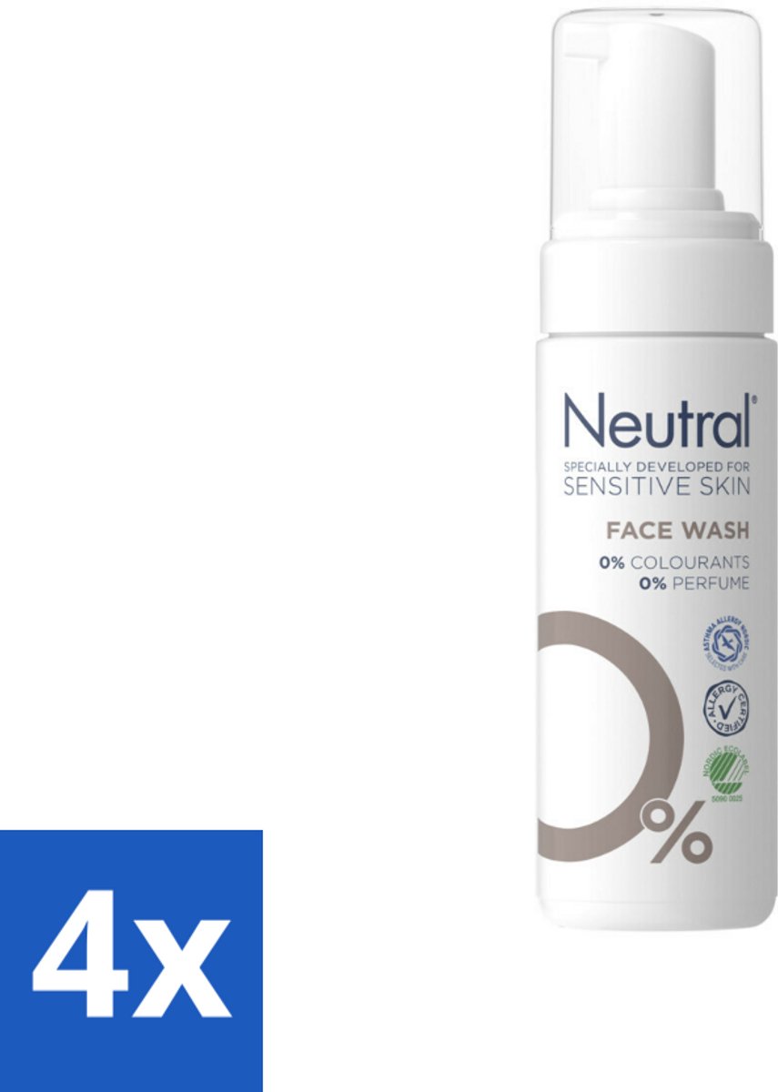 4 x Neutral – Gezichtsreiniging – Face Wash 0% Parfumvrij – 150 ml - Gezichtsreiniger - Huidverzorging - Gevoelige Huid - Milde Reiniging - Crème Verwijderen