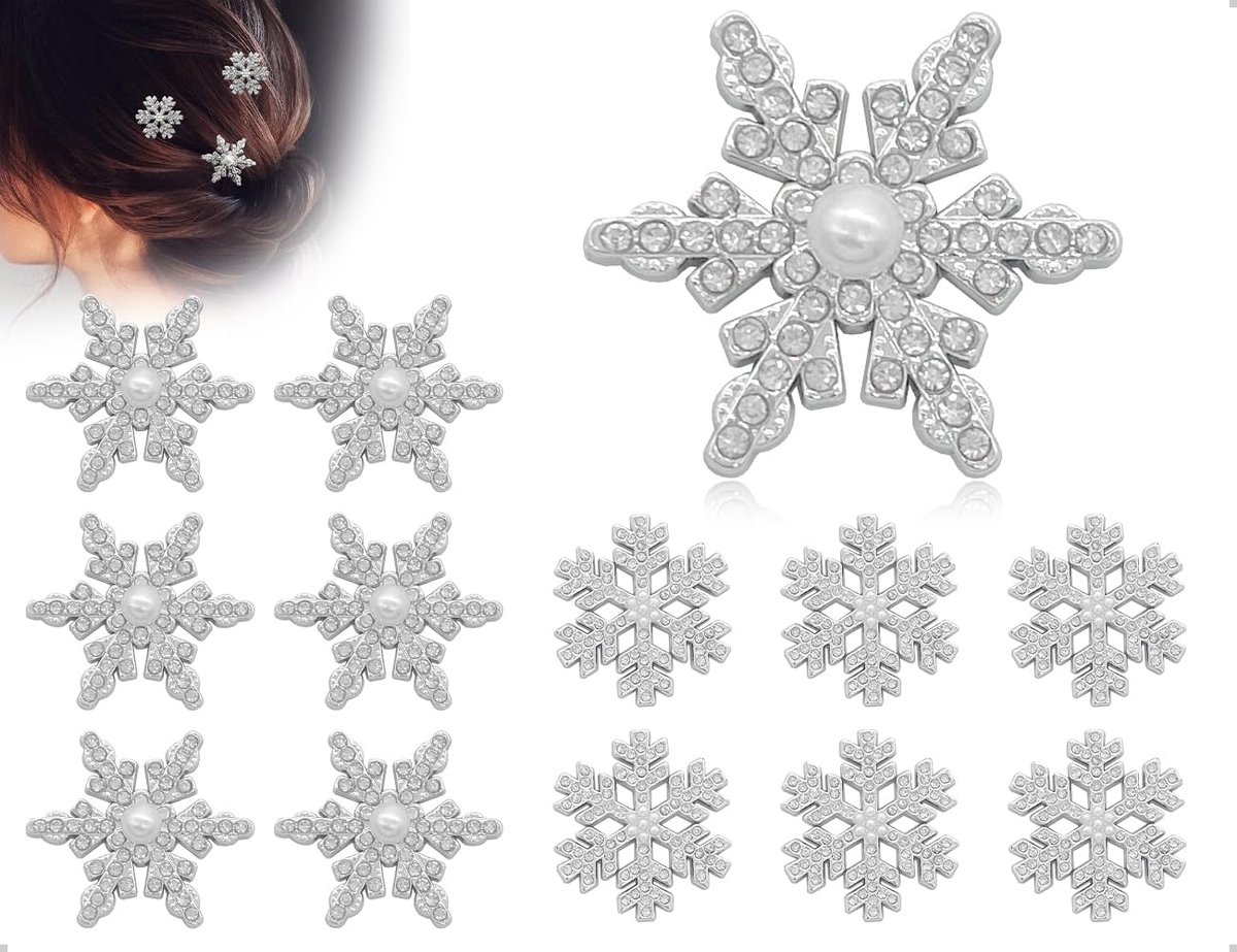 Haaraccessoires - Sneeuwvlokken Haarspelden - 12 Stuks met Parels en Strass