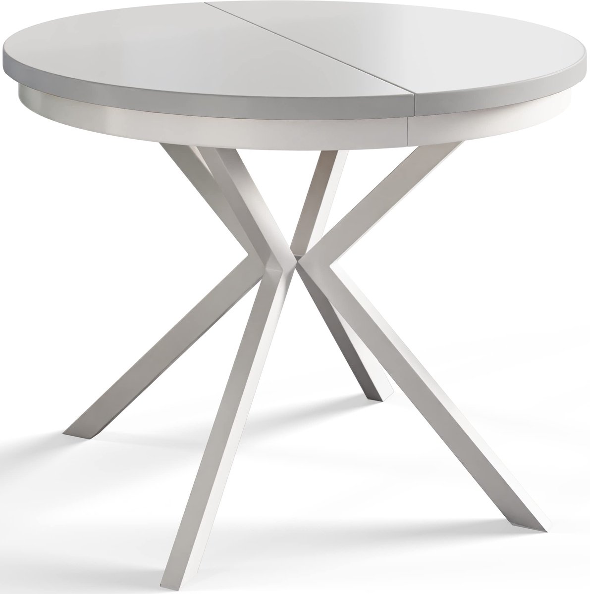 Ronde uitschuifbare eettafel Berg, Moderne Salontafel en Keukentafel, Tafel met Metalen Poten, Diameter: 90-170 cm, Wit