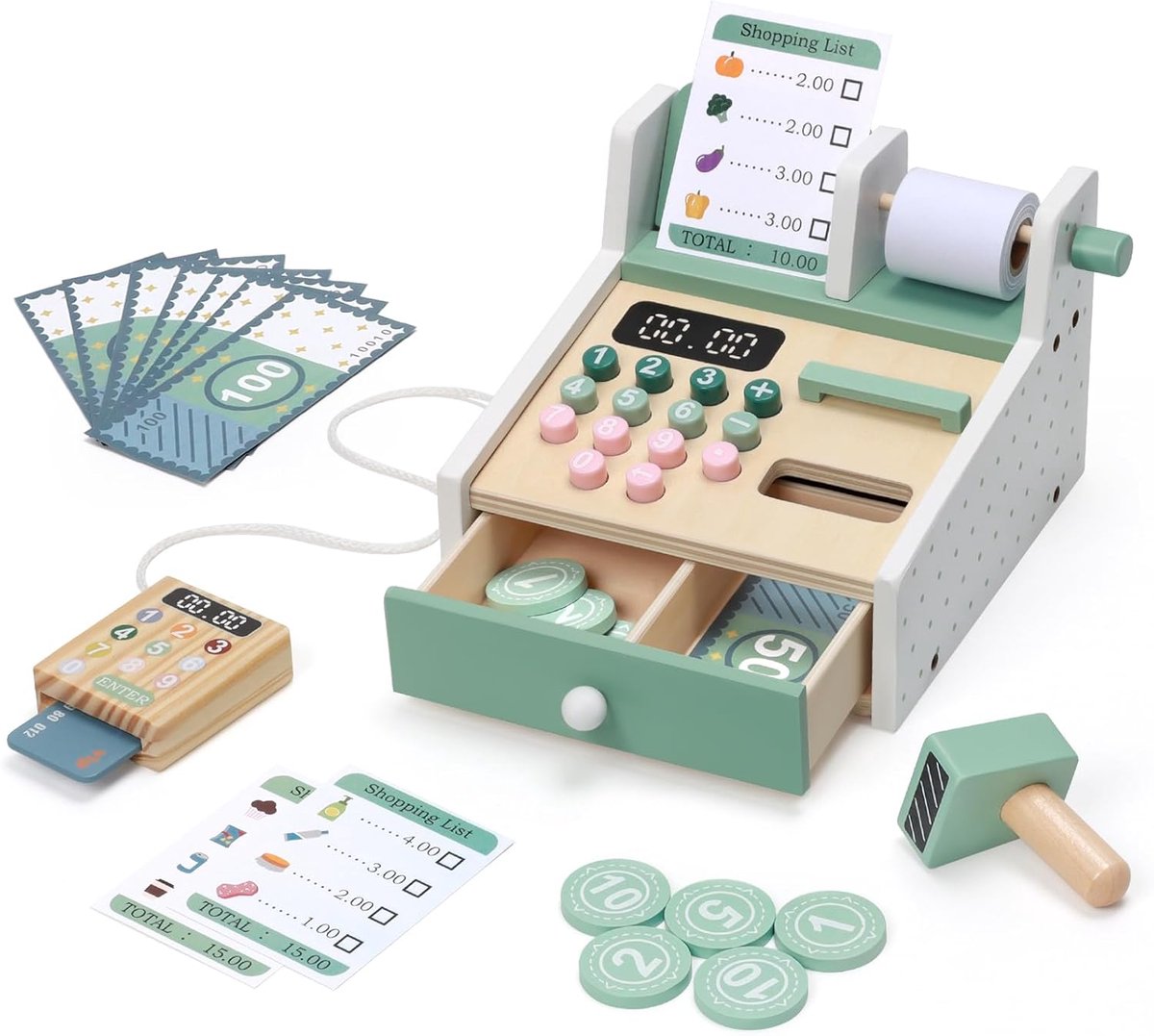 Kassa Speelgoed - Houten Speelgoed Kassa - Educatief Winkeltje Spel voor Kinderen - Met Scanner en Munten - Geschikt als Verjaardagscadeau