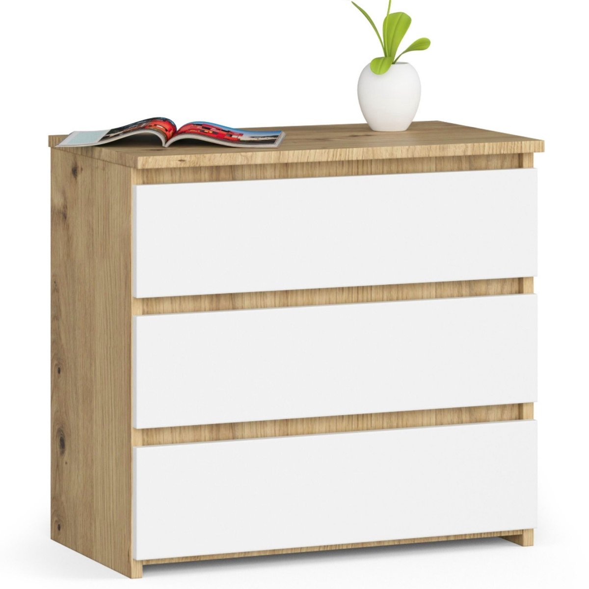Nachtkastje CL3 met 3 Lades / AKORD Furniture Factory / Artisan Eik - Wit / 60 x 57 x 35 cm